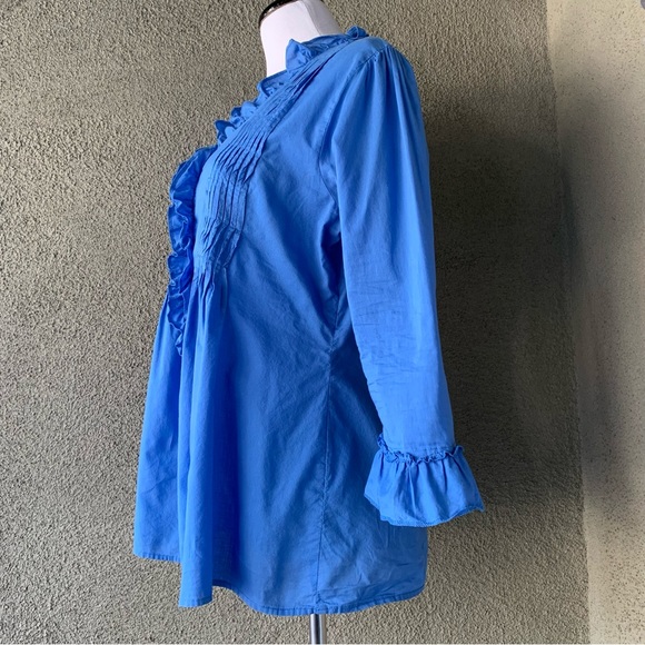 🔥5/$20🔥 “Jane Ashley” Blue Cotton Button-down Shirt with Pintucks Ruffles L - Picture 6 of 13